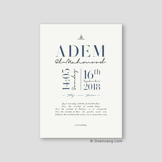 Personalised Birth Poster, Blue